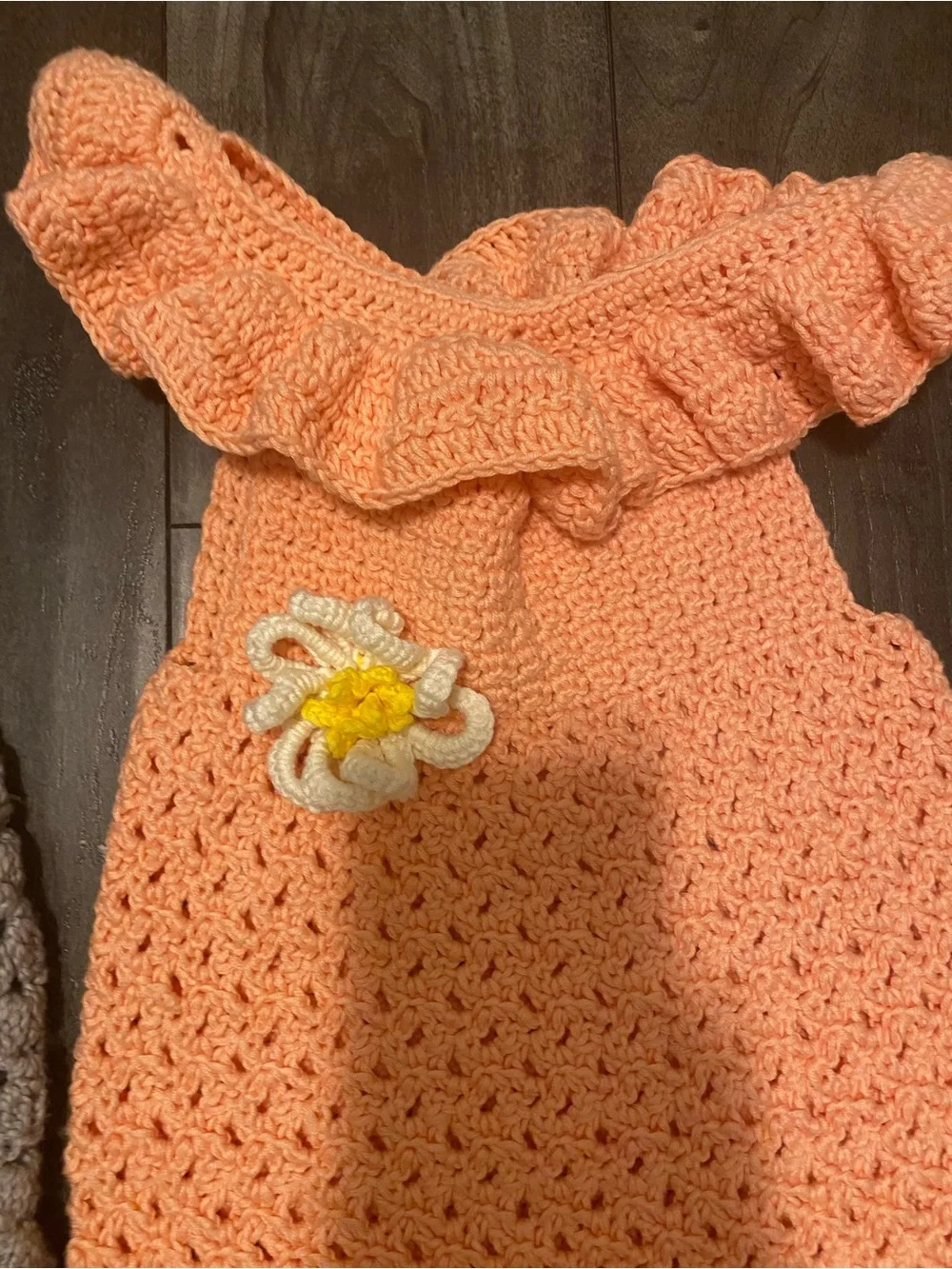 Handmade Crochet Kids One-Piece Romper — Gray & Peach both together